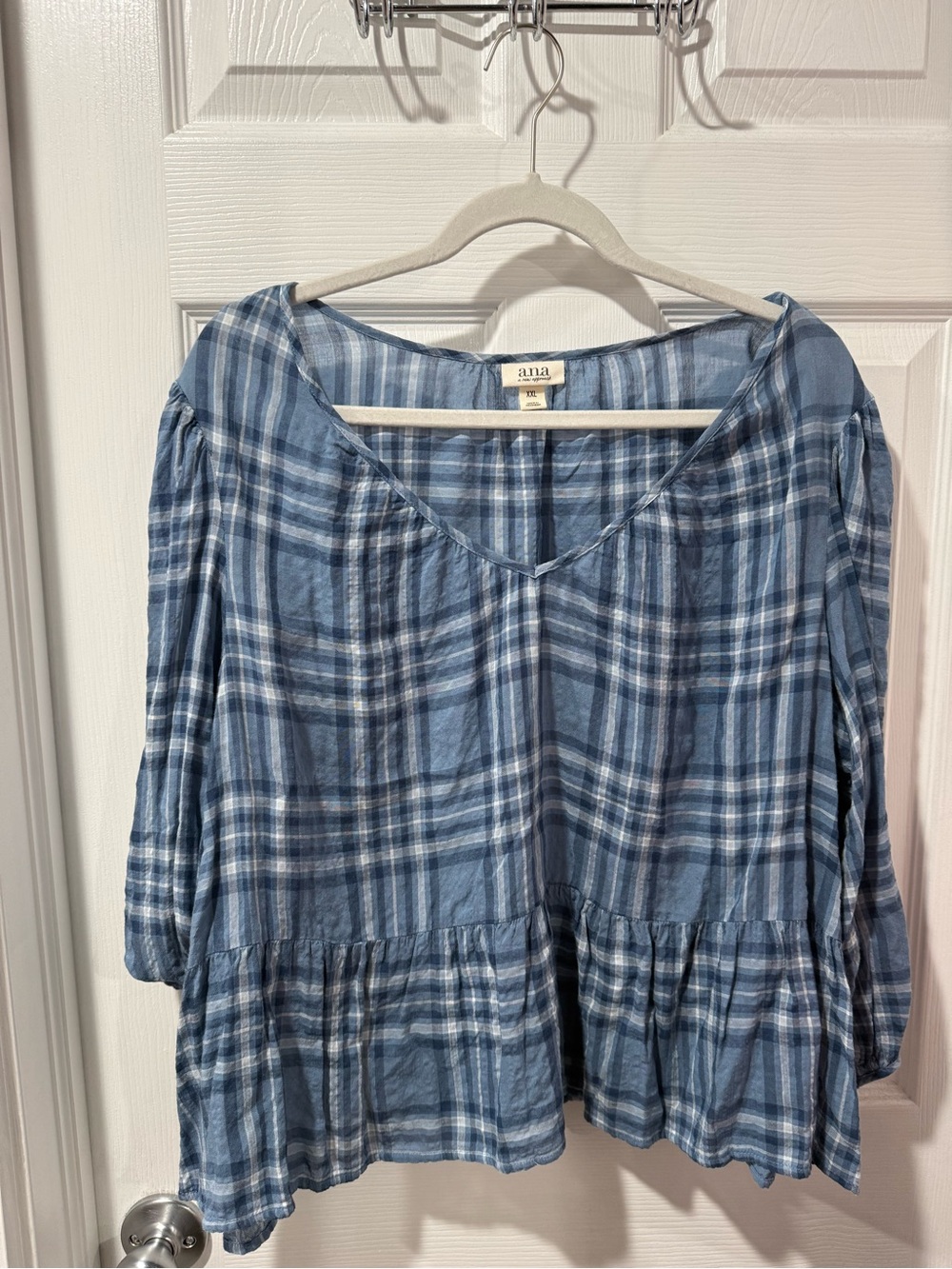 a.n.a Relaxed Blue Plaid V-Neck Tunic